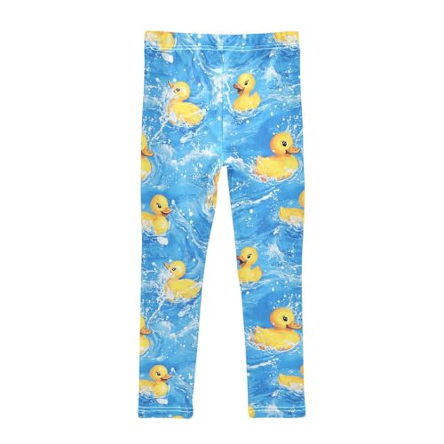 Yellow Ducks Splashing Girls' Leggings Toddler Doodles Blue Water Kids Yoga Pants Dance Active Tights 4T2