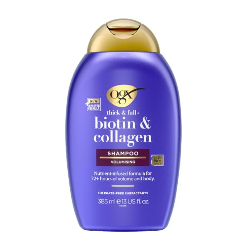 OGX Biotin and Collagen Volumising Hair Shampoo Thick and Full with Vitamin B7 Biotin and Collagen for Fine Hair Sulfate Free Surfactants 385ml