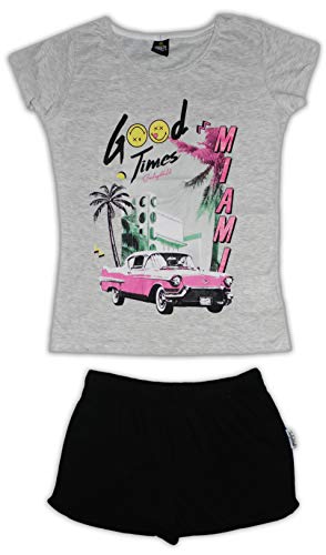Smiley World Miami - Pijama corto para mujer (algodón) Gris gris/negro XL