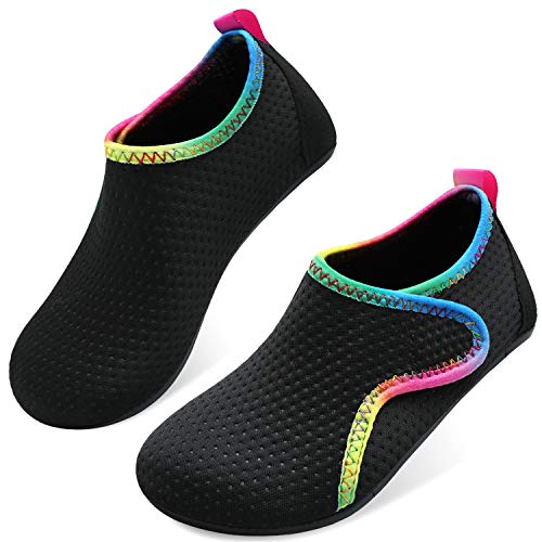 JOINFREE Kids Beach Water Shoes Slip on Swim Skin Aqua Socks Shoes Black Colorful 1-2 Little Kid