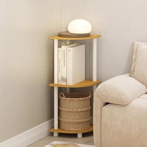Image of Furinno Turn-N-Tube Corner Shelf, 3-Tier Corner Bookshelf, Beech | Display Storage Shelves with Open Shelves, for Organization and Storage, Living Room, Home Office, Garage