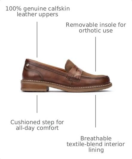 Image of PIKOLINOS Aldaya W8J-3541 Women's Loafers - Premium Calfskin Leather Slip-On - Lightweight Comfort, Removable Insole, Medium & Wide Width Ergonomic Everyday Support