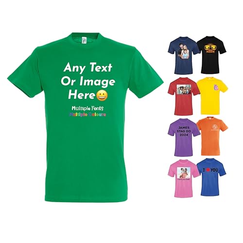 Image of Varsany FULLY MERCHED Green Personalised Mens Womens T-Shirts UK - Customise with Any Text and Photo, Long-Lasting Print Small