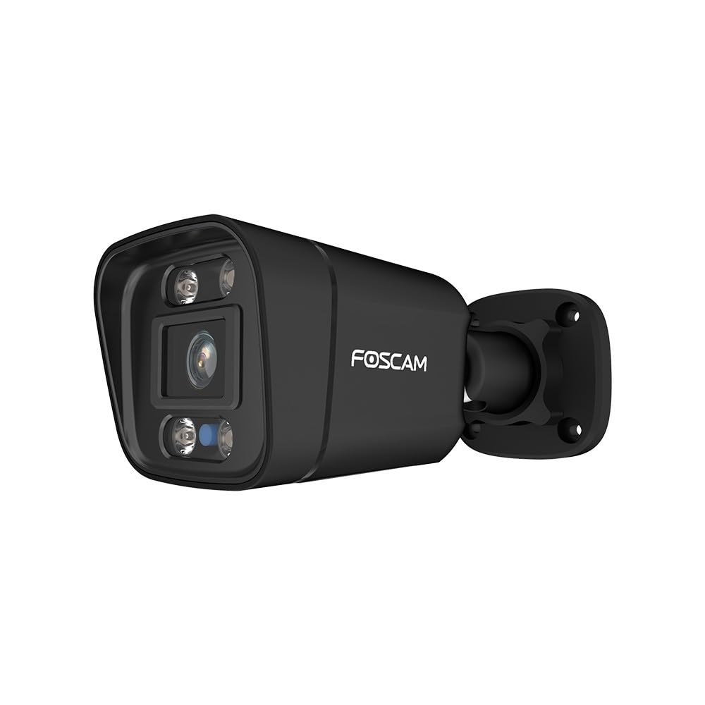 Foscam Caméra IP extérieure PoE 4 MP Starlight avec 4 Spots Lumineux et sirène V4EC Noir