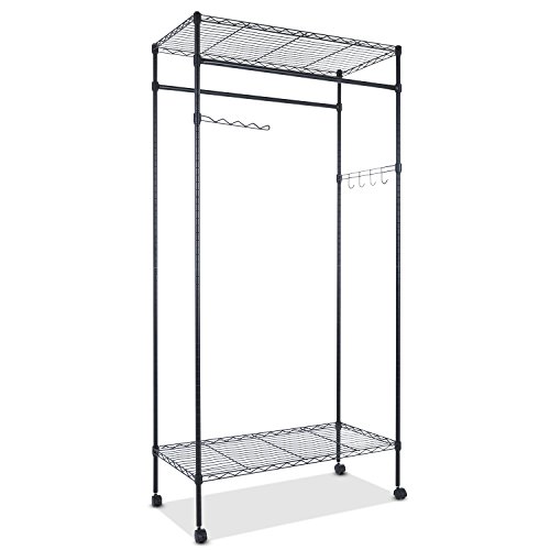 BATHWA Kleiderständer Kleiderschrank mit 4 Rollen, Stabil Metall Garderobenständer mit Kleiderstange Verstellbar Höhe, 90 x 45 x 185 cm, Grau