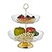 Relaxdays Soporte Tartas, Frutero Cristal 2 Pisos, 30x24,5 cm, Vidrio y Metal, Bandejas Cupcakes, Transparente y Dorado, 90% 10% Hierro