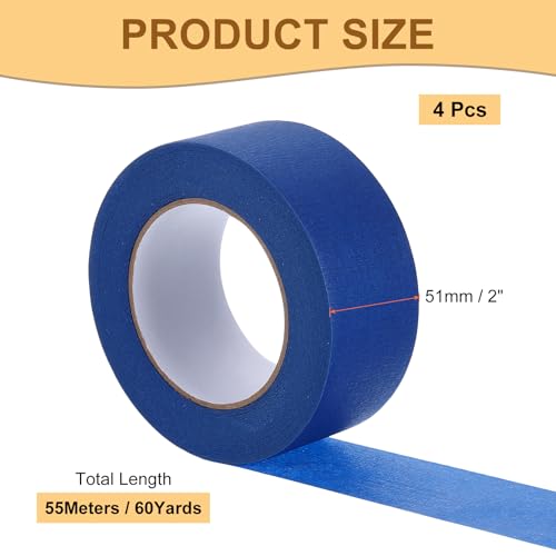 Image of Masking Tape Blue Painters Tape Paper Tape [for Crafts DIY Walls Painting Packing Automotive Home Decoration Teaching]- 2 Inch x 60 Yards /4 Rolls
