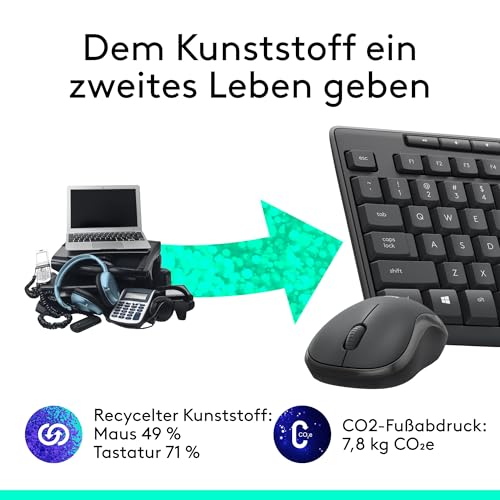 Logitech MK295 kabelloses Tastatur-Maus-Set mit SilentTouch-Technologie, Shortcut-Tasten, optischer Spurführung, Nano USB-Empfänger, verzögerungsfreier Drahtlosverbindung, QWERTZ layout - Schwarz