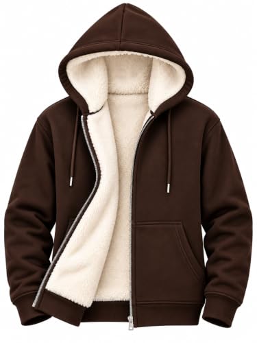 Buy BLACKSTEP Men's Sherpa-Lined Full-Zip Fleece Hoodie (Brown, M) - Image 2