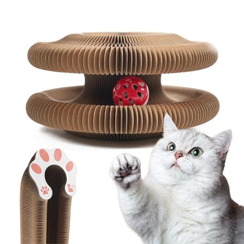 Huotflame 1 Stück Magic Organ Katzen Kratzbrett Faltbares 3-in-1 Kratzspielzeug mit Glöckchen & Katzenhöhle Umweltfreundliches Wellpappe Katzenbett für Katzen Indoor Unterhaltung