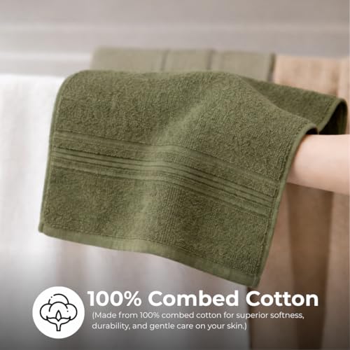 Image of Cotton Face Towel Pack of 4, 100% Cotton Towels, Soft Absorbent Small Gym Towel for Face, 400 GSM Quick Dry Bathroom & Travel Towels Men & Women, 30 x 30 cm, Green