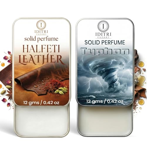 Image of IDITRI EXPORT Solid Perfume |Typhon&Halfeti leather Alcohol Free Wax Perfume Balm, Long Lasting | Pocket Tin 12g, Pack Of 2| Non Greasy Smooth Glide, Travel Friendly Unisex Gifts He Or Her