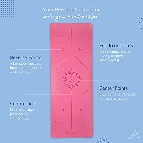 Image of WiseLife PU Rubber Professional Yoga Mat + Carry Strap - Pink (6mm Extra Thick Extra Long Extra Wide Exercise floor mat for Gym, Workout, Fitness, Yoga and Pilates) PURE PU Leather & Natural Rubber