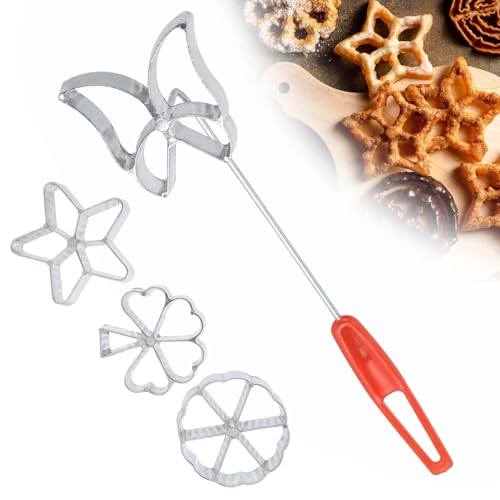 GAESHOW 4 Stück Traditionelle Teigform, Rosetteneisen Tauchform, Hworost Waffeleisen, Waffeln Waffelförmchen, Kuchen Drucken Gebäck Form, Kekse Dessert Maker Waffel Modell, Backzubehör Zubehör
