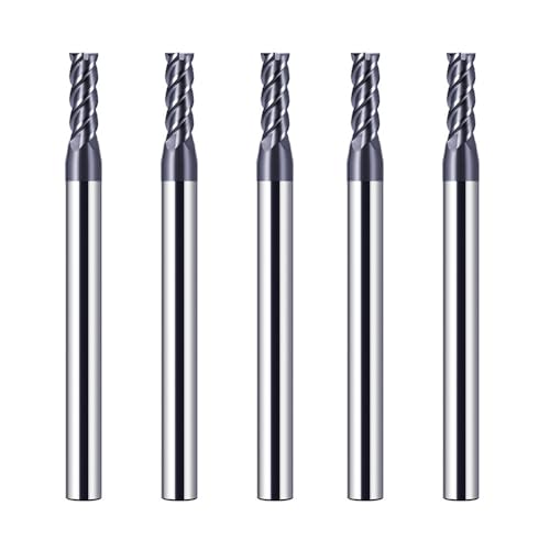 CREEYA 5 Stücke Hartmetall Schaftfräser 3mm, 4 Zähne/4 Schneiden CNC Fräser, HRC 55, AlTiN Schwarz Beschichtung, VHM Fräser CNC Für Stahl Metall Holz Acryl Kunststoff
