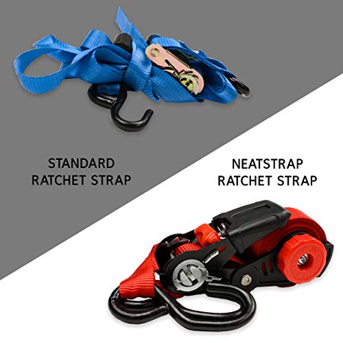 Self-Storing Neatstrap Ratchet Strap 1 In X 15 Ft | 4 Pack | Motorcycle, Kayak Ratcheting Strap Tie-Downs For Neat Hauling And Storing | Tie Down Cargo Securely In Pickup Bed, Moving Truck, Trailer #TOP6