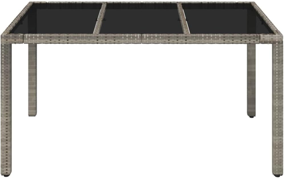 Garden Coffee Table with Glass Top Grey PE Rattan Outdoor Patio Furniture 59.1 x 35.4 x 29.5 in Weather-Resistant Outdoor Table for Patio Balcony Seating