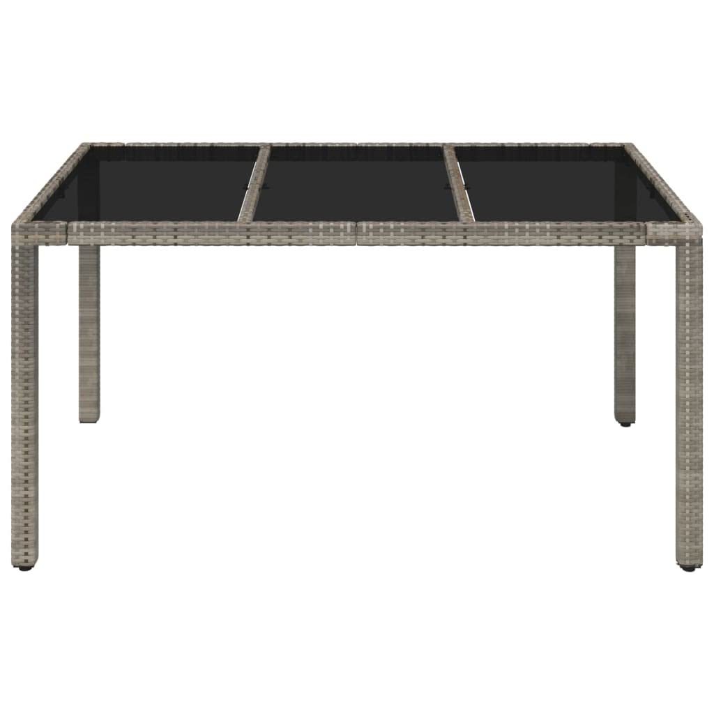 Mesa de jardín con tablero de cristal gris, 150 x 90 x 75 cm, polirratán, mesa de jardín para terraza con marco de acero pulverizado y placa de cristal duro, fácil de limpiar y resistente al
