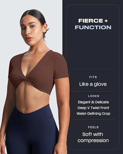 Image of Aoxjox Short Sleeve Crop Tops for Women Sienna Twist Deep V Workout Cropped T Shirt Top