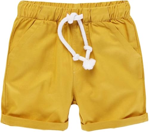 Image of HILEELANG Toddler Boy Chino Shorts Summer Cotton Stretch Drawstring School Uniform Jogger Shorts 2 Pack