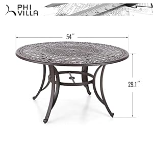 PHI VILLA Round Patio Dining Tables for 6 Person, Outdoor Aluminum Table 54" Dia with 2.1" Umbrella Hole, Lawn Garden Tables for All Weather PHI VILLA Round Patio Dining Tables for 6 Person Outdoor Aluminum Table 54 Dia with 21 Umbrella Hole Lawn Garden Tables for All Weather