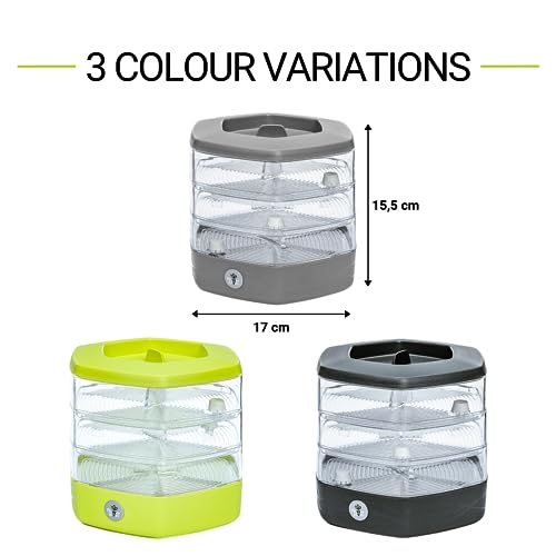 Keimschale Set mit 3 Etagen ø17 cm - Keimsprossenbox Set für Sprossen, Kressesamen, Microgreens - Sprossenturm mit 3 Kresse Anzuchtschalen - Design Kressesieb aus hochwertigem Kunststoff (Grau)