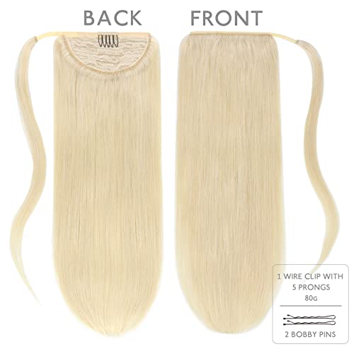 Image of WENNALIFE Ponytail Extension Human Hair, 14 Inch 75g Platinum Blonde Clip in Remy Human Hair Ponytail Wrap Around Ponytail Hairpieces