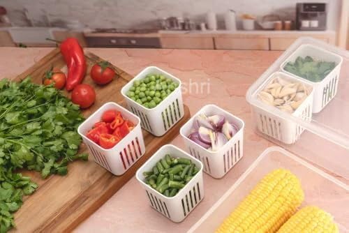 Image of 6 in 1 Fridge Storage Boxes Freezer Storage Containers, Kitchen Storage Set, Vegetable Storage, Draining Crisper Refrigerator Food Box,Container for KitchenStorage - Pack Of 1 (5544) (pack of 2)