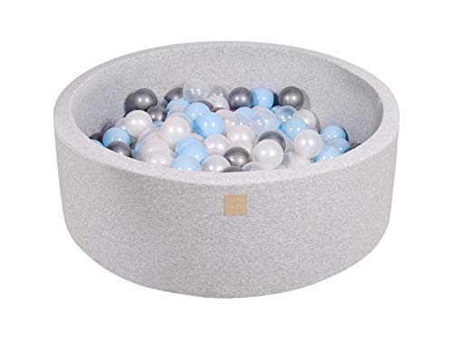 Image of MEOWBABY Foam Ball Pit 35 x 11.5 in /200 Balls Included ∅ 2.75in Round Ball Pit for Baby Kids Soft Children Toddler Playpen Made in EU Light Grey: Babyblue/Transparent/Silver/White Pearl