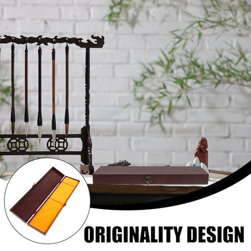 Image of TEHAUX Calligraphy Brush Gift Box Wooden Storage Case with Lid for Chinese Calligraphy Brushes Art Supplies Organizer 13.77X3.34X1.18In