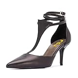 FSJ Women Stylish Pointed Toe D'Orsay Pumps T Strap Stiletto Kitten MId Heel Buckle Ankle Straps...