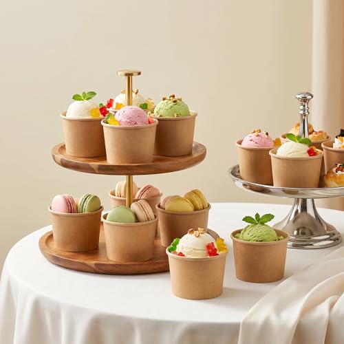 Image of PakTalk Paper Soup Containers with Lids, 50 Pack Brown Soup Bowls Biodegradable Ice Cream Cups with LidS for Hot Soup or Ice Cream (50 sets, 8 oz)