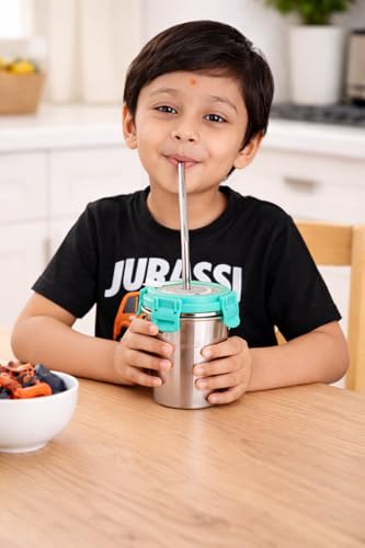 Image of Stainless Steel Fusion Glass Tumbler with Stainless Steel Metal Straws and Cleaning Brush with Steel Lid (SIP Easy (2) 400ML)