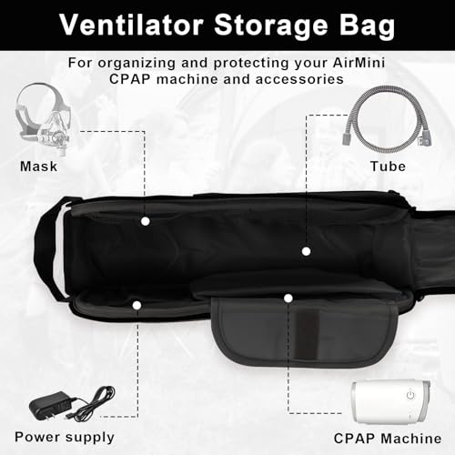 CPAP-Reisetasche, Aufbewahrungstasche für Beatmungsgeräte für AirMini CPAP Gerät und Zubehör, CPAP-Tasche für unterwegs, Aufbewahrung für CPAP-Geräte auf Reisen, Organizer für CPAP Zubehör(Schwarz)