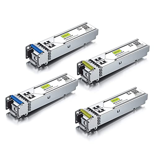 Image of 10Gtek 2-Pair of 1.25G SFP Bidi Transceiver, 1000Base-BIDI SingleMode Simplex LC Fiber Module for Cisco 1000BASE-BX3-U /1000BASE-BX3-D, Ubiquiti UniFi UF-SM-1G-S, SMF 1550nm /1310nm, DDM, up to 2km