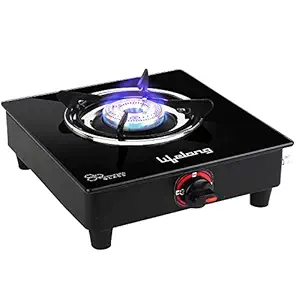 Lifelong LLGS201 Open Single Burner Glass Gas Stove (Black, 27 x 29 x 9 cm), Manual Ignition, Black