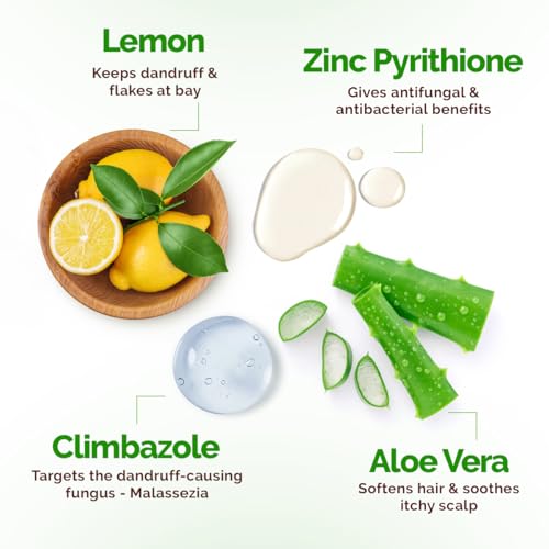 Image of Mamaearth Lemon Anti-Dandruff Shampoo with Lemon, ZPTO, Climbazole, Aloe Vera for Itchy & Flaky Scalp | Upto 100% Dandruff Reduction & 3X Softer Hair in 1 Wash | Soothes Scalp | Reduces Frizz | 600 ml