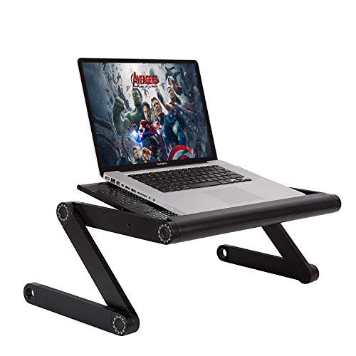 Songmics Laptop Desk Table with USB Fan Bamboo Wood Breakfast Serving Bed Tray Adjustable Tilting Top Drawer ULLD003