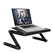 SONGMICS Laptop Desk Table with USB Fan Bamboo Wood Breakfast Serving Bed Tray Adjustable Tilting Top Drawer ULLD003