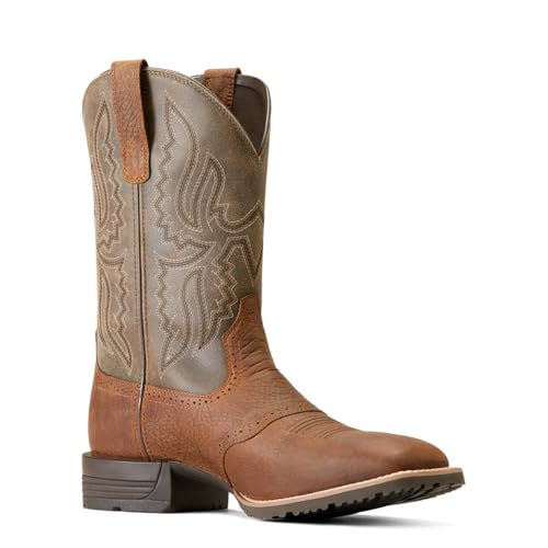 ARIAT Mens Hybrid Ranchway Embroidered Square Toe Pull On Casual Boots Mid Calf - Brown3