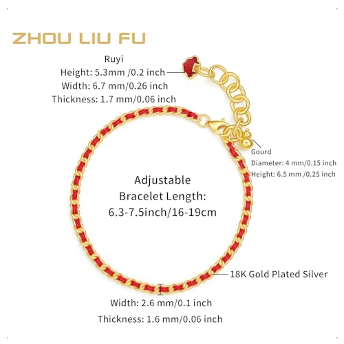 Sterling Silver Bracelets Gourd (Wulu) Chain Bracelet Ruyi Blessing Link Bracelet Dainty Jewelry for Women Her Anniversary Birthday 6.3-7.5Inch/16+3cm2