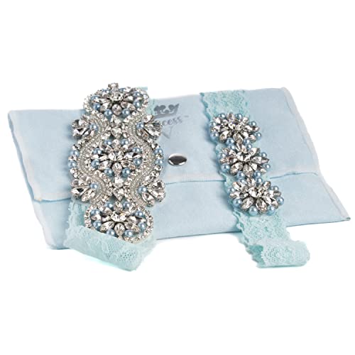 Gorgeous Pearl & Rhinestone Wedding Leg Garter Belt. Lingerie Gift. Something Blue For Bride. Sexy Sequin & Lace Band-2 Pc Set Includes Extra Toss Garter #TOP5