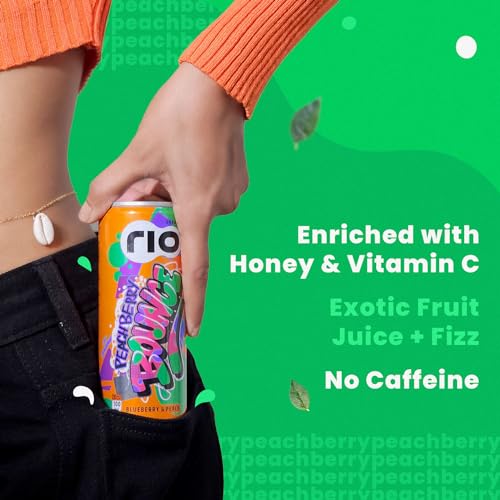 Image of Rio Blueberry & Peach Flavor Blueberry Bubbly Fruit Drink Can|Soft Drink|Exotic Fruit Juice + Fizz|Rich In Vitamin C And Honey|Pack Of 12|250 Ml
