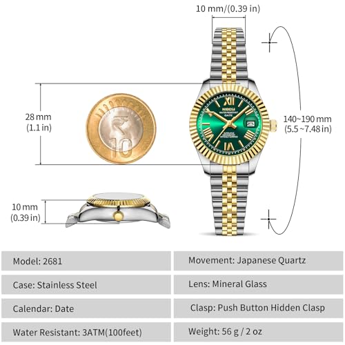 Image of NIBOSI Watches for Woman Analog Quartz Stainless Steel Diamond Rose Gold Green Small Dial Women Watches Classic Wrist Watch Date Waterproof