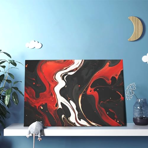 Tableau marbre noir et rouge prêt à suspendre pour grand mur - 6