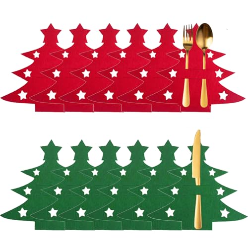 12 Piezas Porta Cubiertos Navideños Bolsas, Navidad Bolsa de Cubiertos, Bolsas para Cubiertos de Navidad, Porta Cubiertos de Árbol de Navidad, Porta Cubiertos Navideños Bolsas, para Decorar Mesa