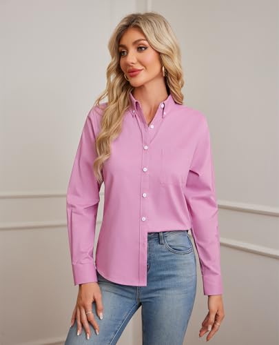 Image of siliteelon Button Down Shirts for Women Oxford Shirt Long Sleeve Classic Wrinkle Free Business Dress Shirts Work Office