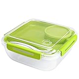 Rotho Memory B3 Lunchbox 1,7l mit Besteck und separatem Behälter, Kunststoff (PP) BPA-frei, grün, 1,7l (19,5 x 19,5 x 9,1 cm)