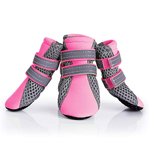 PETCUTE Botas Perros Impermeables Protectores Patas para Perro Respirable Zapatos Antideslizantes para Perros Lesiones de Espalda(Rosado XL-5.9 * 4.0 cm)