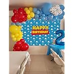 54 PCS Cartoon Story Themed Birthday Decorations Cartoon Story Backdrop and Blue Red Yellow Cow Print Balloons Arch Kit Blue Sky White Cloud Background Boys Kids Party Supplies - Image 3